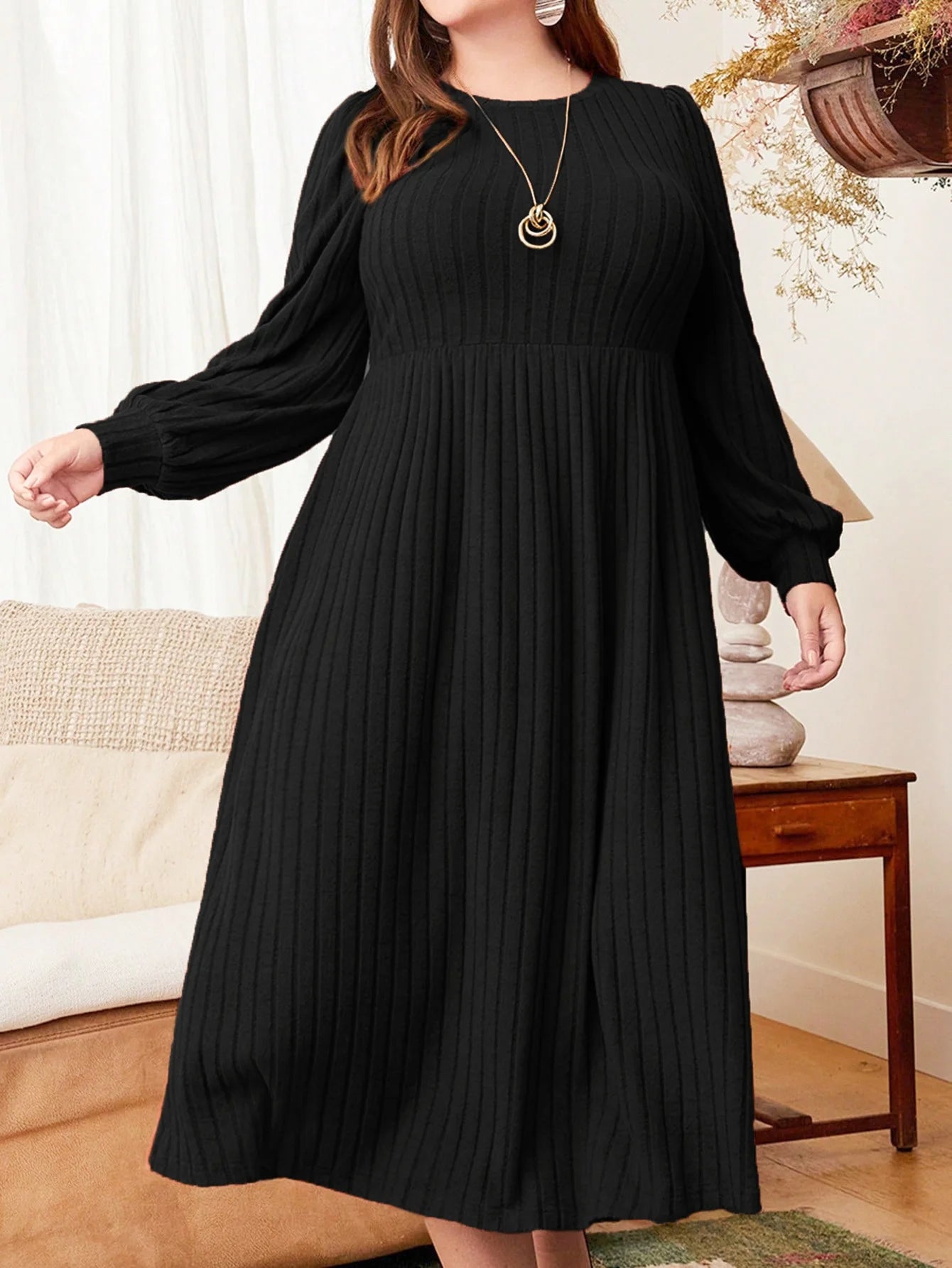 Women's Plus Size Solid Color Long Sleeve Maxi Dress