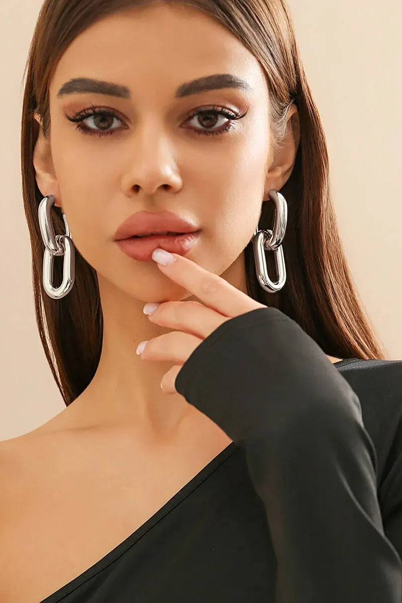 Vintage Geometric U-Shape Hoop Earrings - Punk Metal Circle Earrings for Women