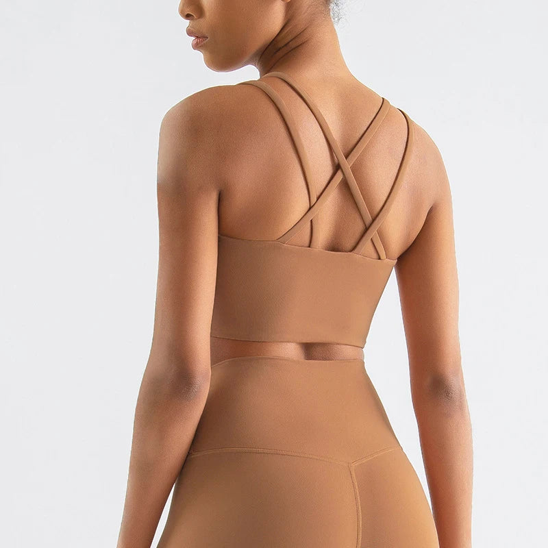 SOISOU Women's Cross-Back Sports Bra - Breathable Nylon Yoga & Fitness Bralette