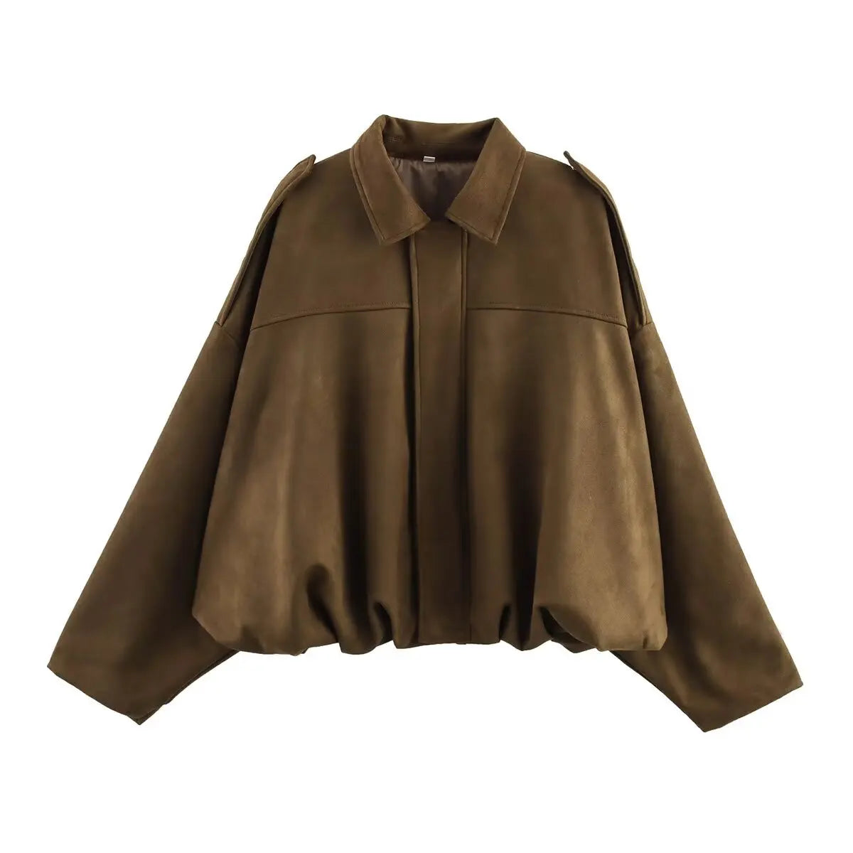 Women's Suede Textured Bomber Jacket - Long Sleeve Casual Outerwear