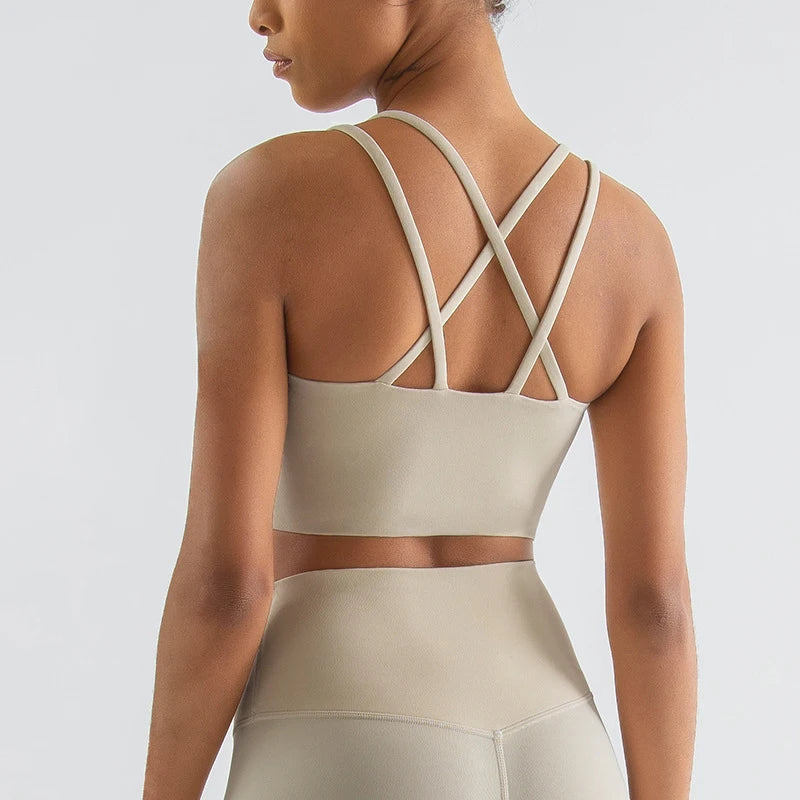 SOISOU Women's Cross-Back Sports Bra - Breathable Nylon Yoga & Fitness Bralette