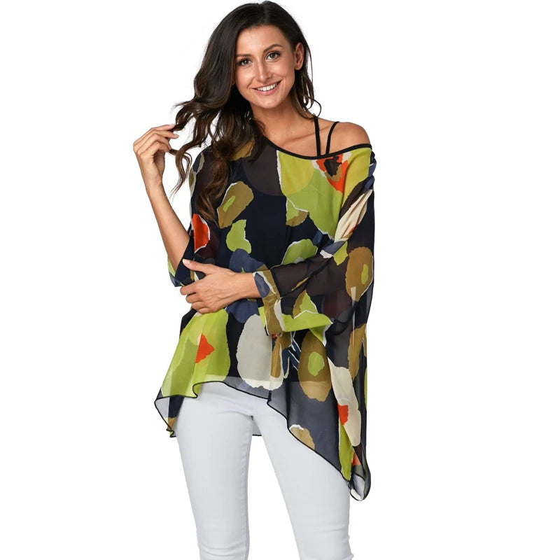 Women's Bohemian Chiffon Blouse - Plus Size Batwing Sleeve Summer Top