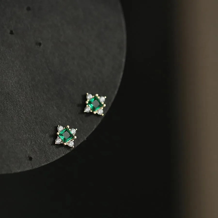 Sterling Silver Zircon Stud Earrings - Gold Plated Crystal Jewelry