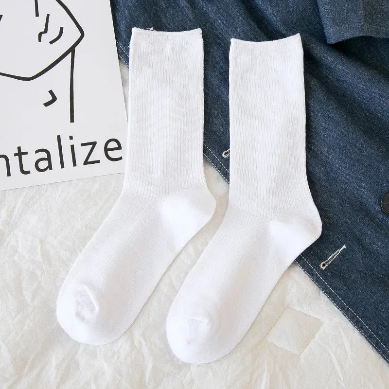 Women's Solid Color Crew Socks - Breathable Cotton Blend