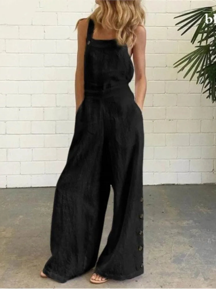Women's Sleeveless Wide Leg Jumpsuit with Pockets