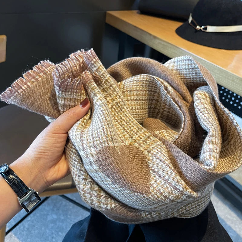 Women's Double-Sided Cashmere Scarf - Plaid Heart Pattern Winter Shawl