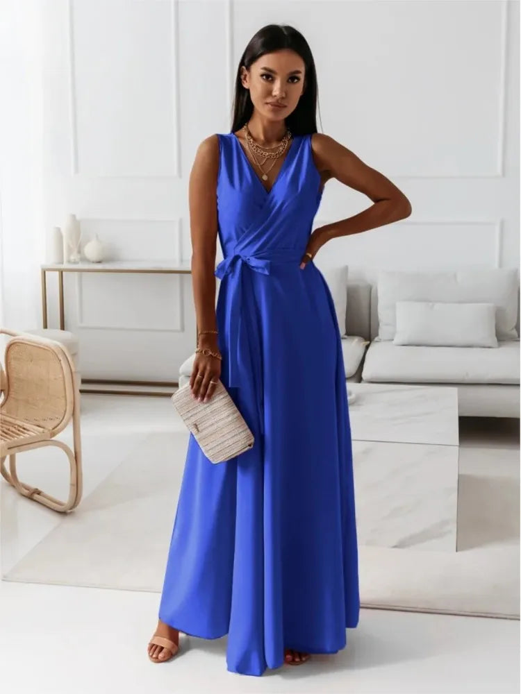 Women's Elegant V-Neck Sleeveless Maxi Dress