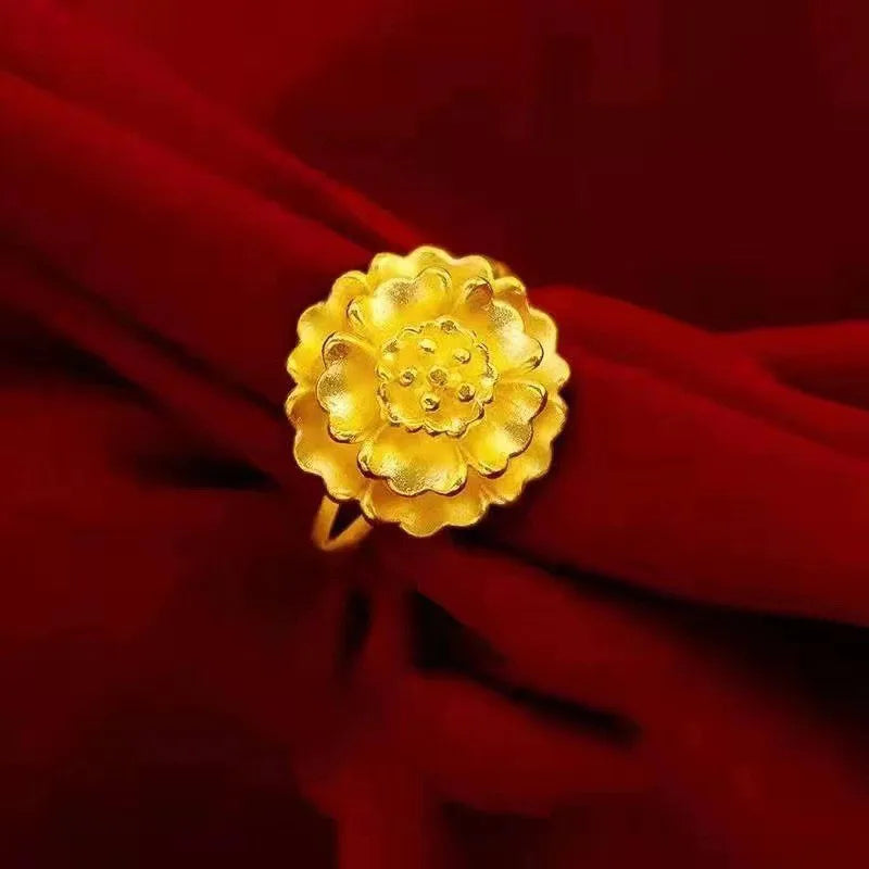 24K Gold Blooming Splendor Ring - AU999 Fine Gold Flower Design
