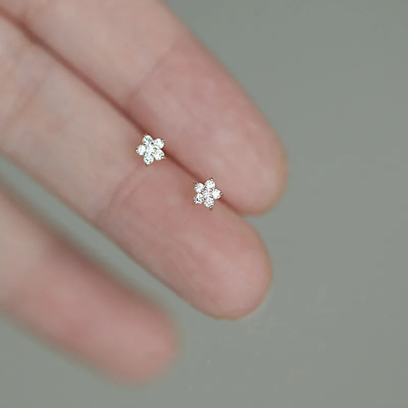Sterling Silver Zircon Stud Earrings - Gold Plated Crystal Jewelry