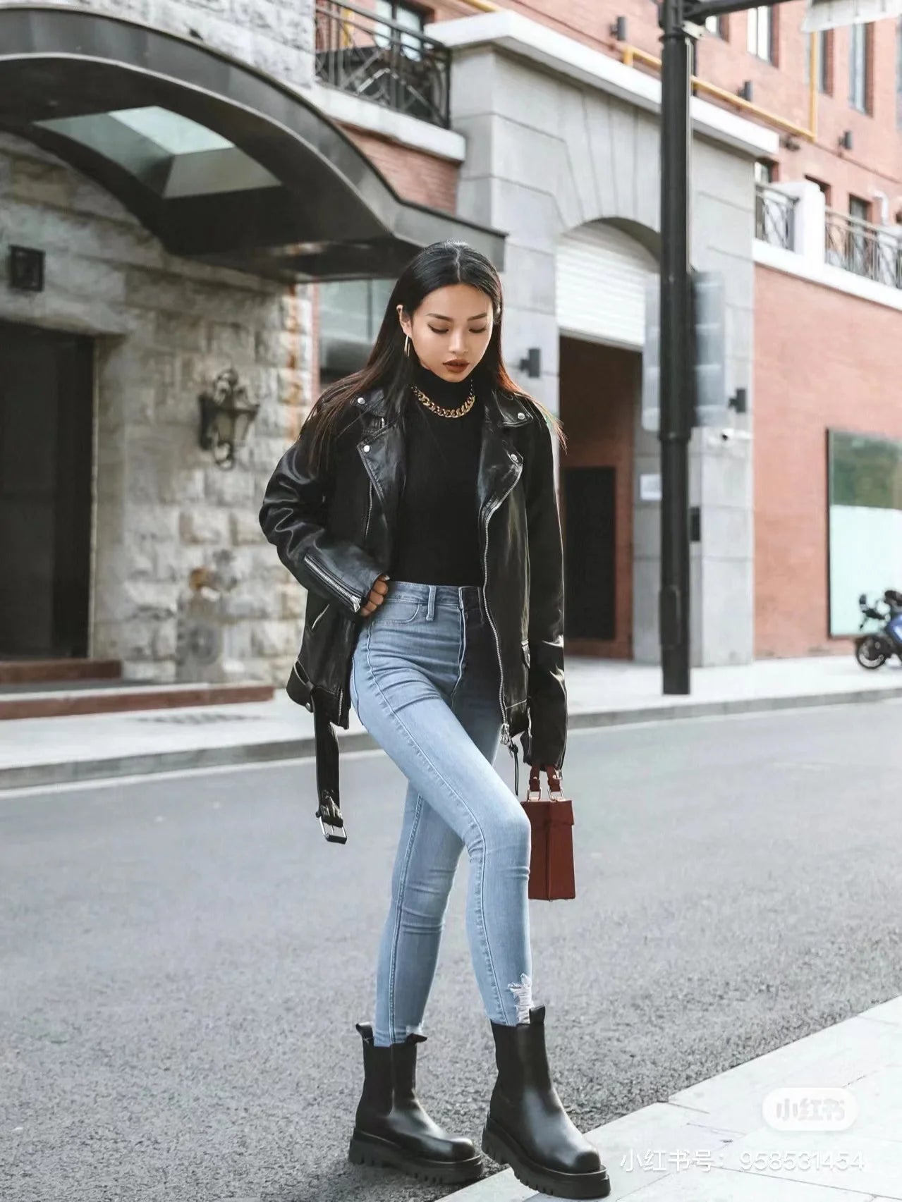 Women's Faux Leather Motorcycle Jacket - Black PU Leather Outerwear