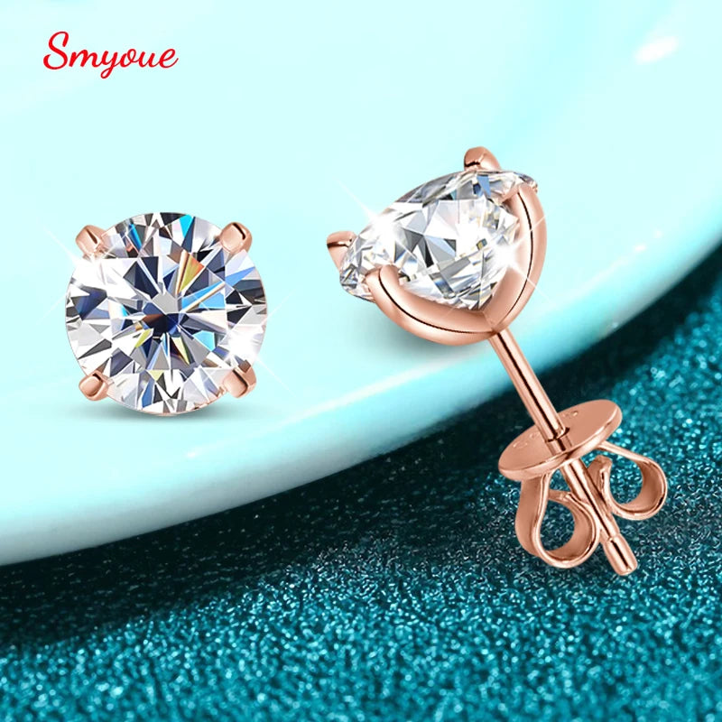 SMYOUE Moissanite Stud Earrings - 925 Sterling Silver Classic Wedding Studs for Women