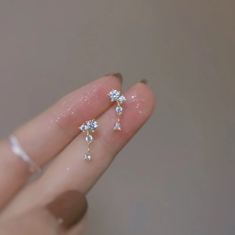 Sterling Silver Zircon Stud Earrings - Gold Plated Crystal Jewelry