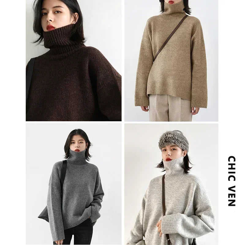 Korean Turtleneck Sweater - Women's Loose Warm Pullover