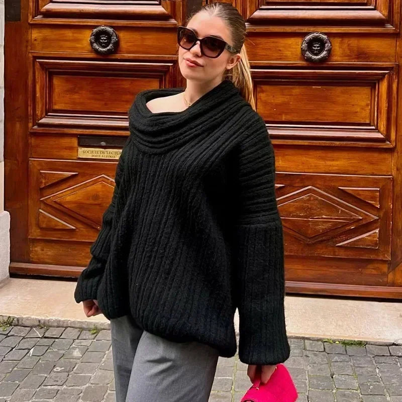 Off-Shoulder Sweater - Women's Retro Loose Pullover