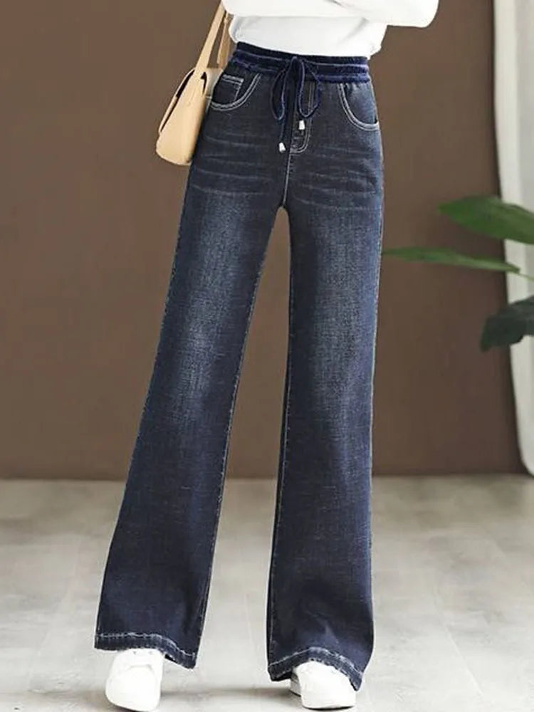 Women's High Waist Wide Leg Jeans - Korean Style Baggy Denim Pants