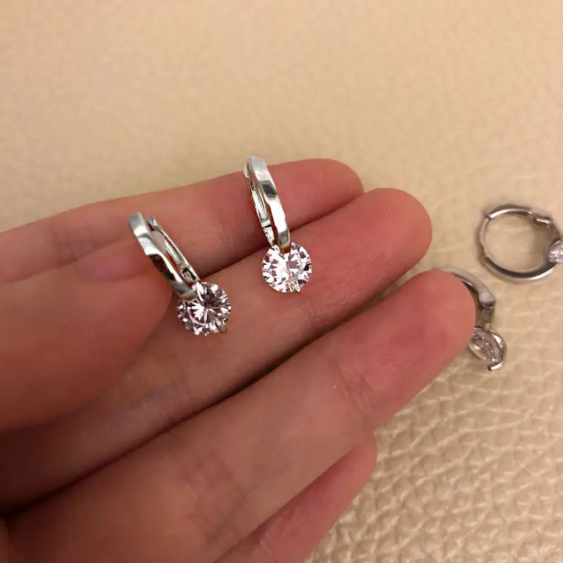 Sterling Silver Zircon Stud Earrings - Gold Plated Crystal Jewelry