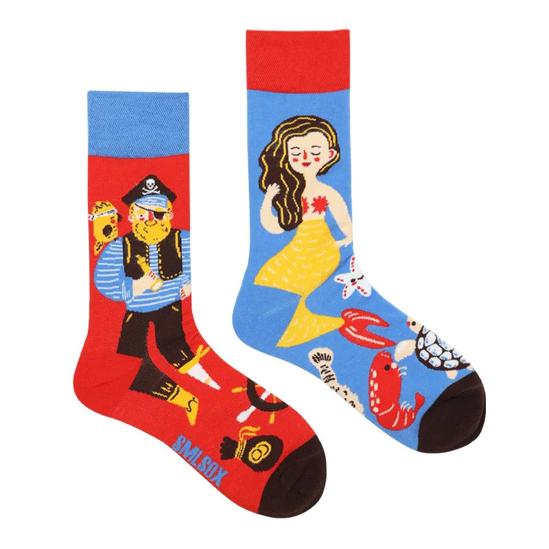 Colorful Cotton Crew Socks - Unisex Mid-Calf Casual Socks