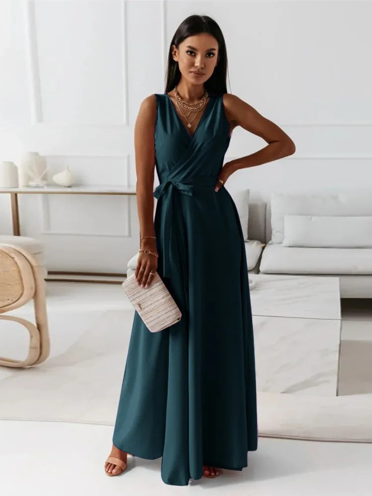 Women's Elegant V-Neck Sleeveless Maxi Dress