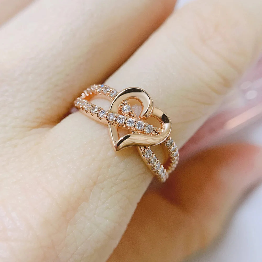Infinity Love Promise Ring - Double Circle Heart Design Wedding Band
