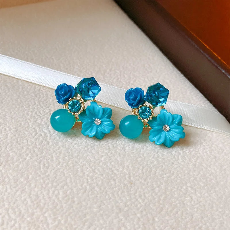 Bohemian Geometric Earrings - Blue Flower Butterfly Dangle Earrings for Women