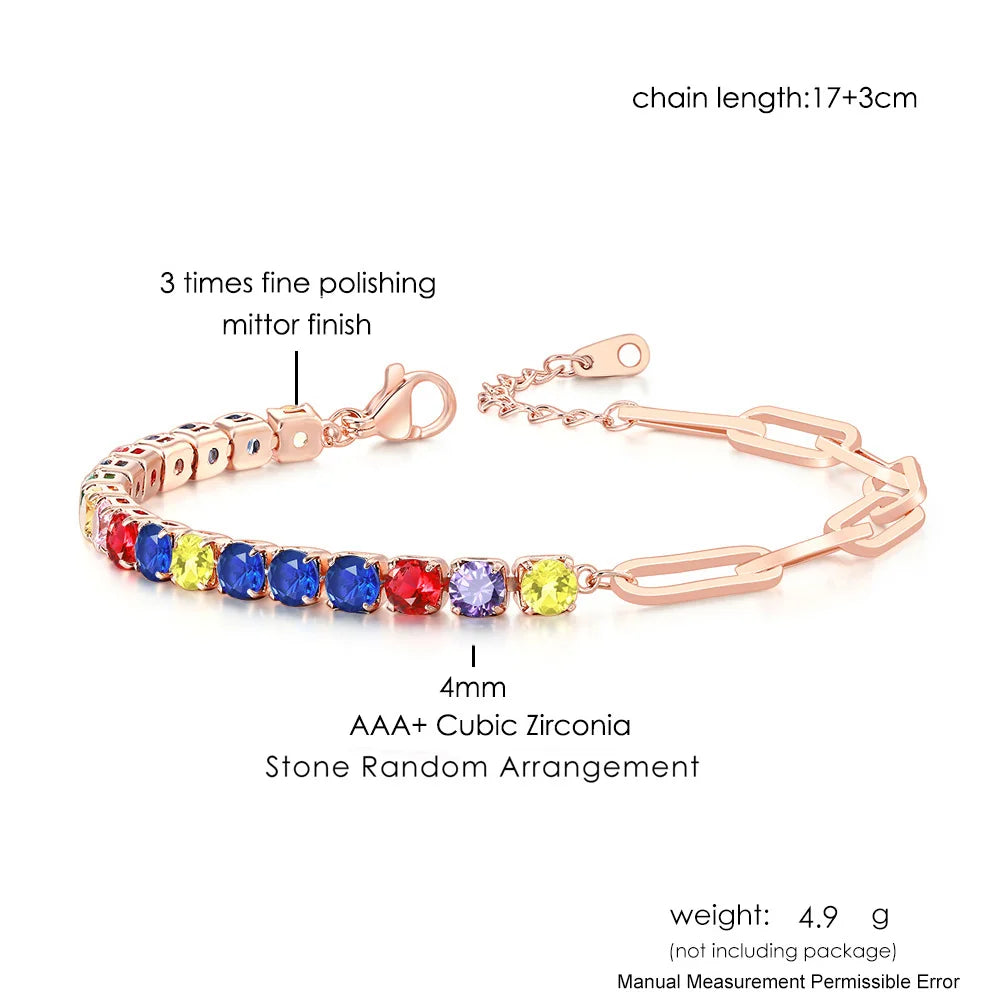 Rainbow Zircon Tennis Bracelet - Adjustable Women's Hand Chain