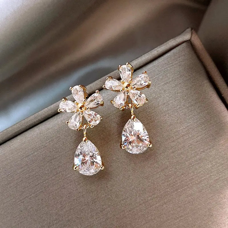 Rhinestone Flower Stud Earrings with Pearl & Crystal Accents