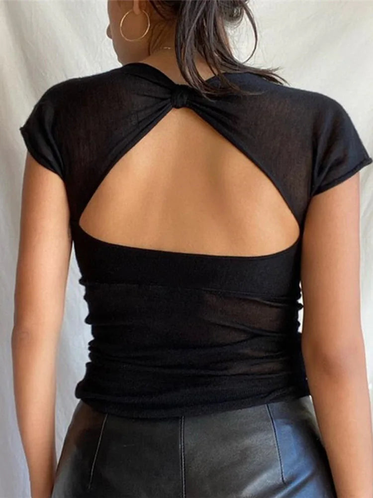 Square Collar Backless Crop Top - Sexy Summer Tee