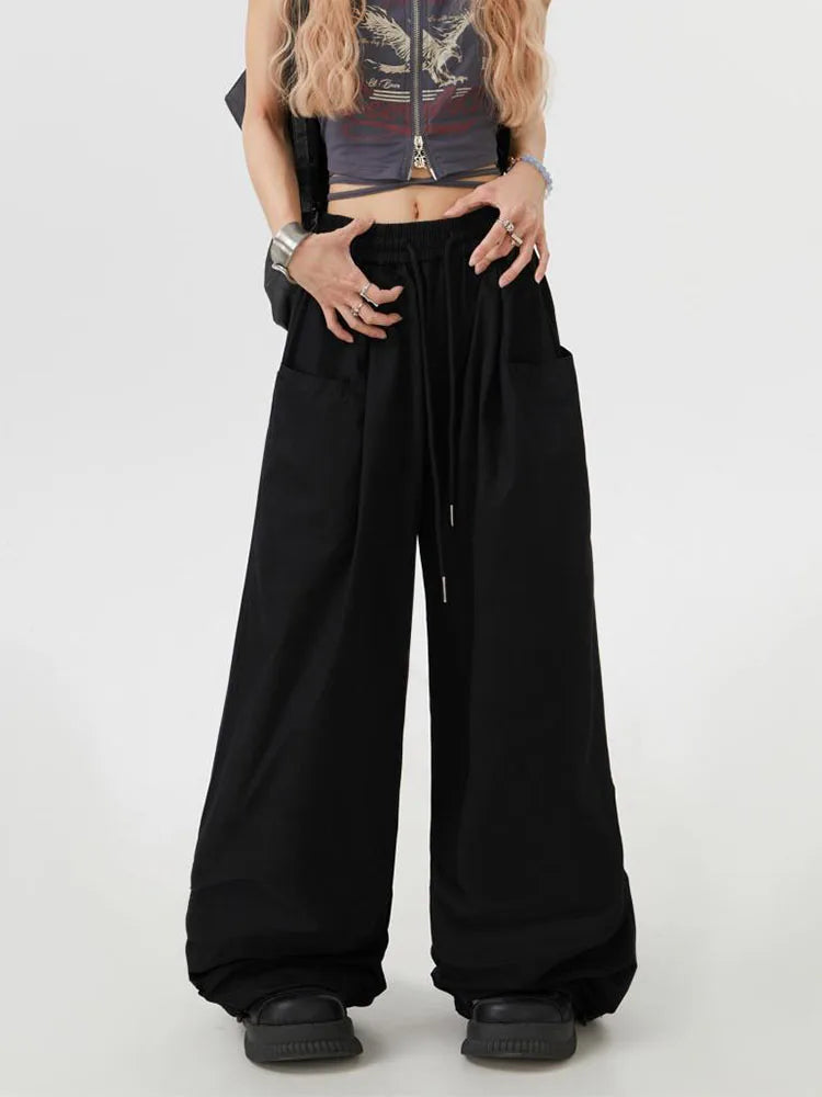 Women's High Waist Cargo Pants - Y2K Streetwear Wide Leg Trousers