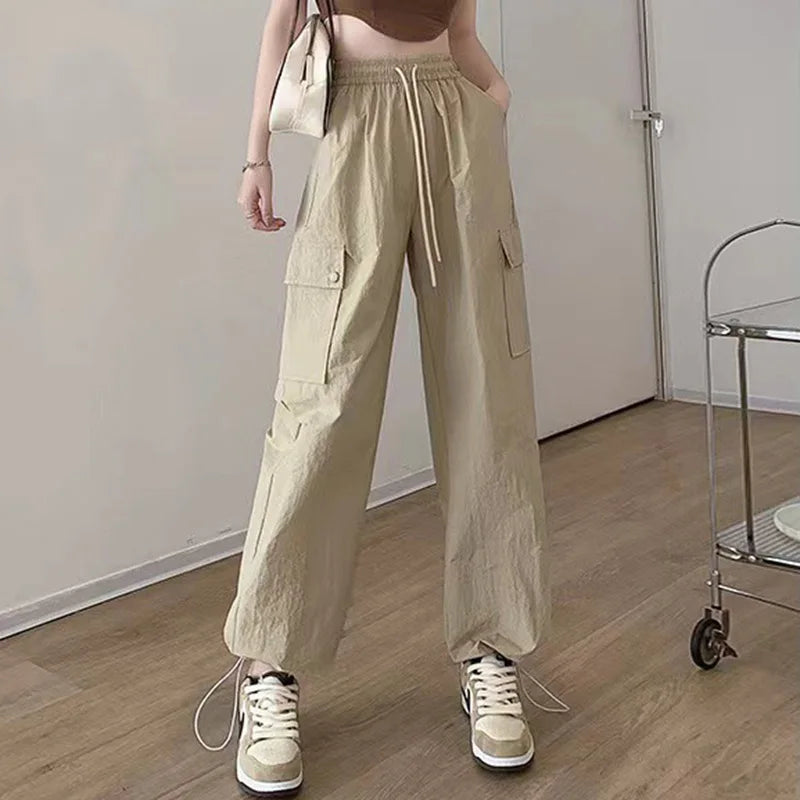 Women's High-Waist Cargo Pants - Casual Wide Leg Trousers