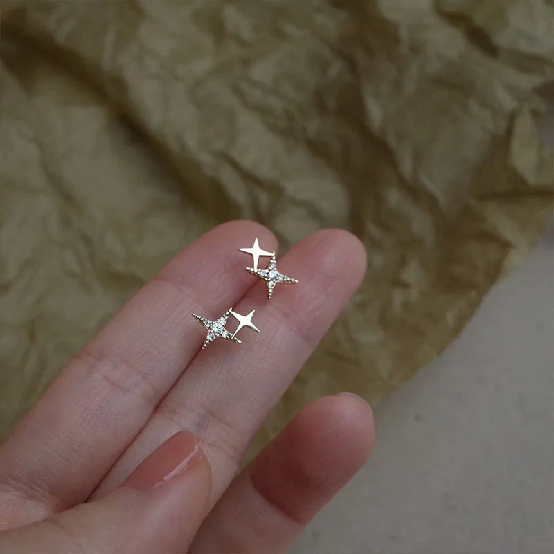 Sterling Silver Zircon Stud Earrings - Gold Plated Crystal Jewelry
