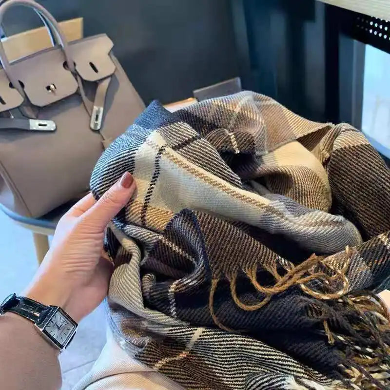 Luxury Plaid Cashmere Scarf - Winter Warm Shawl & Wrap