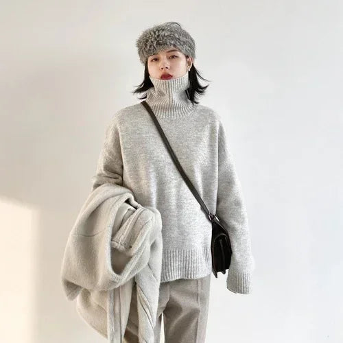 Korean Turtleneck Sweater - Women's Loose Warm Pullover