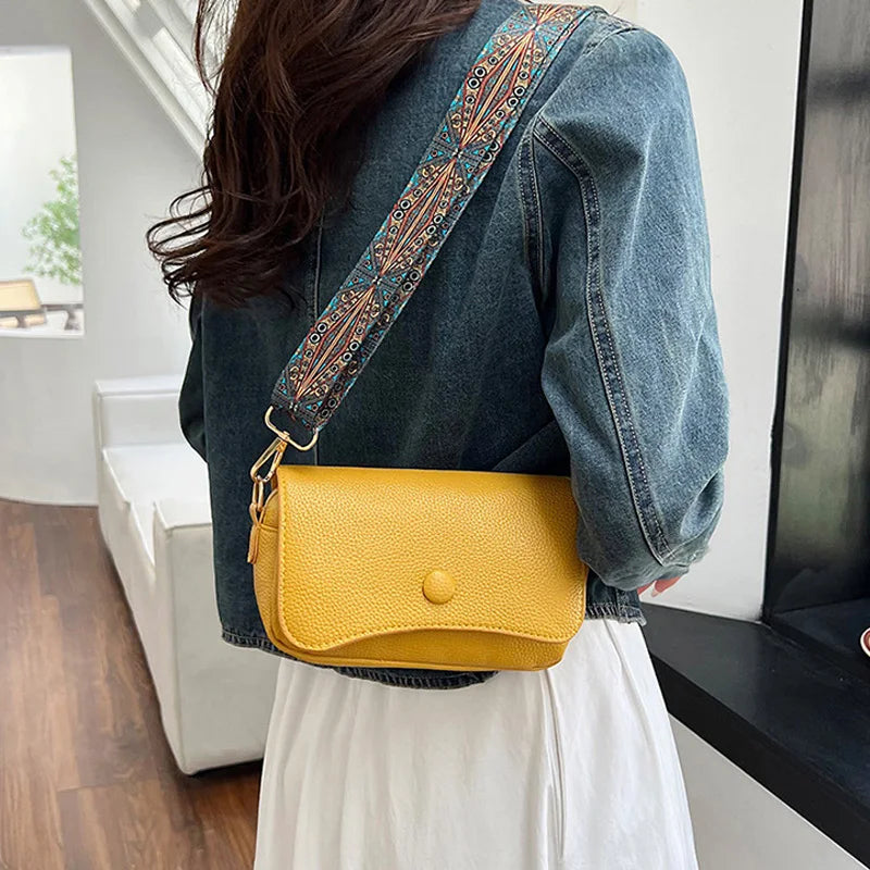 Women's PU Leather Crossbody Bag with Wide Strap