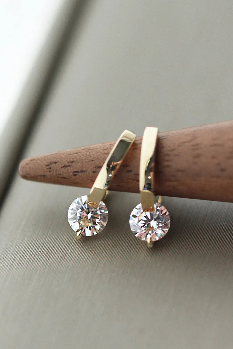 Sterling Silver Zircon Stud Earrings - Gold Plated Crystal Jewelry
