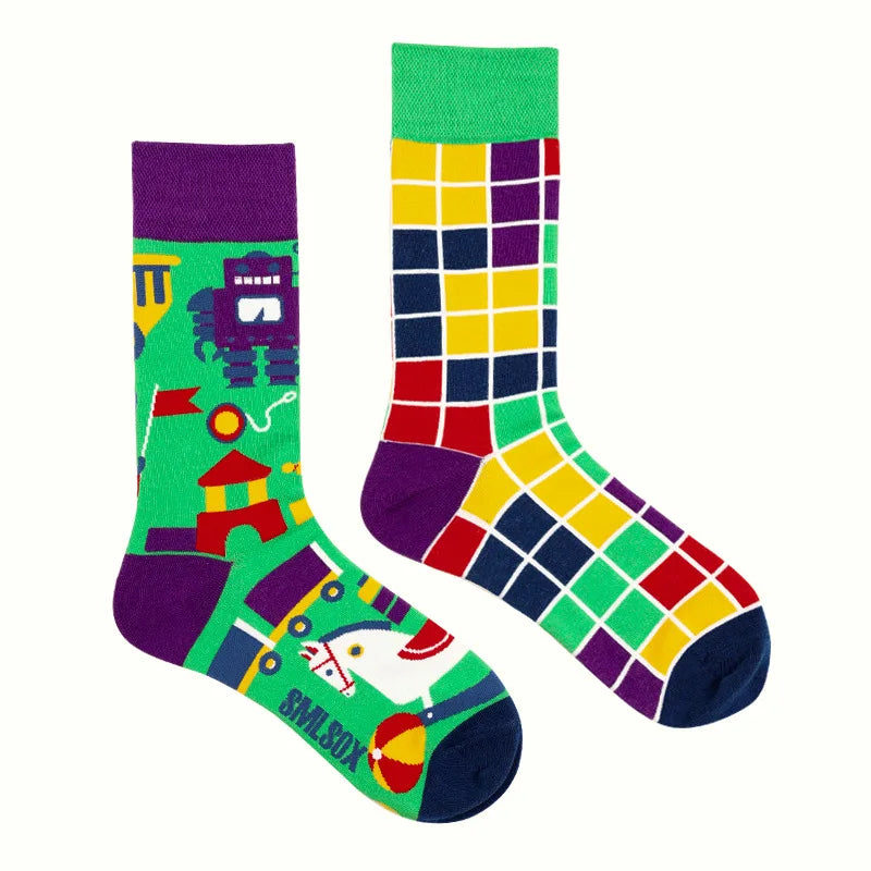 Colorful Cotton Crew Socks - Unisex Mid-Calf Casual Socks
