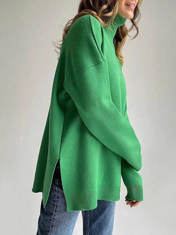 Oversized Turtleneck Sweater - Women's Side Split Pullover