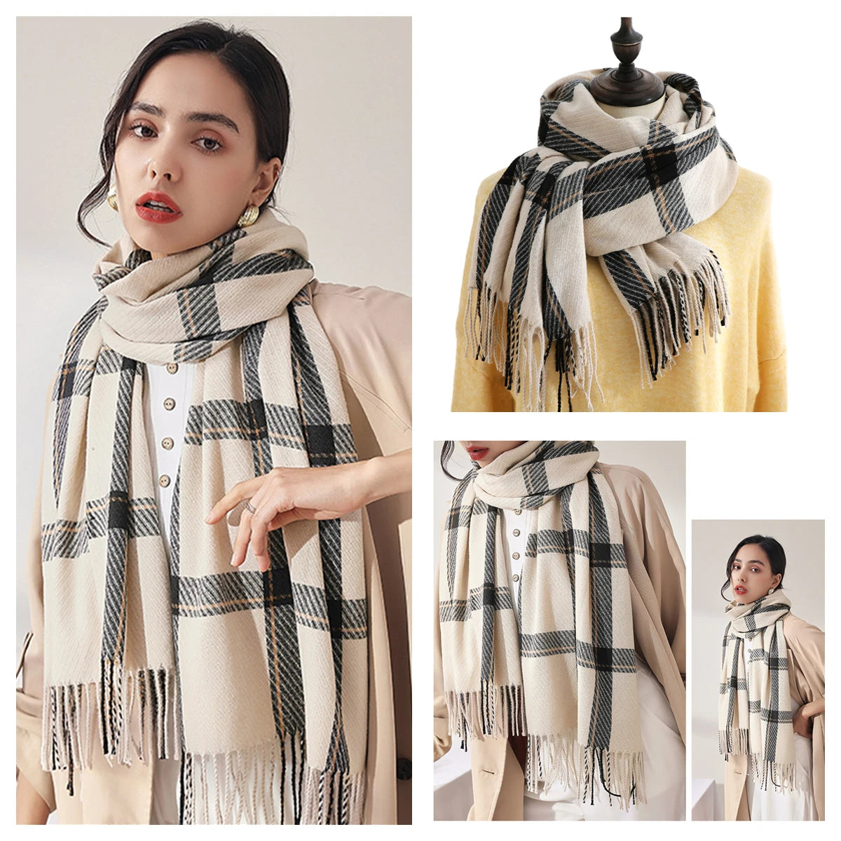 Women's Classic Plaid Cashmere-Feel Winter Scarf & Shawl