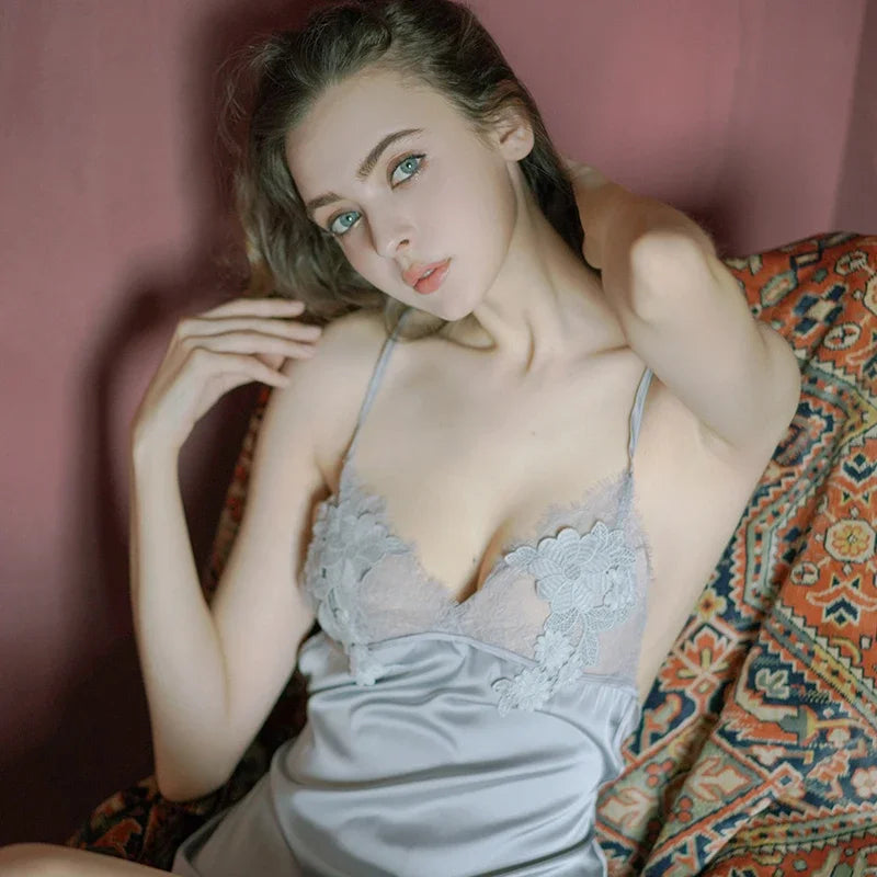 Women's Lace Nightgown - Elegant V-Neck Sleepwear