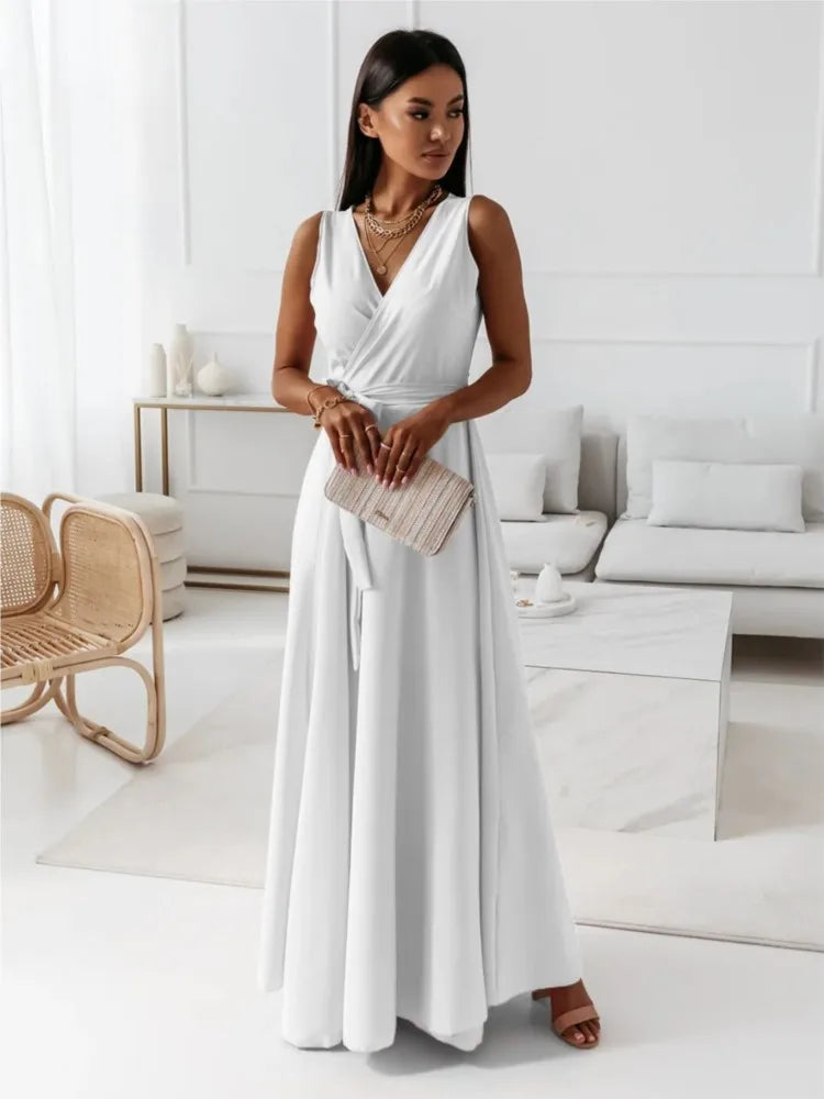 Women's Elegant V-Neck Sleeveless Maxi Dress