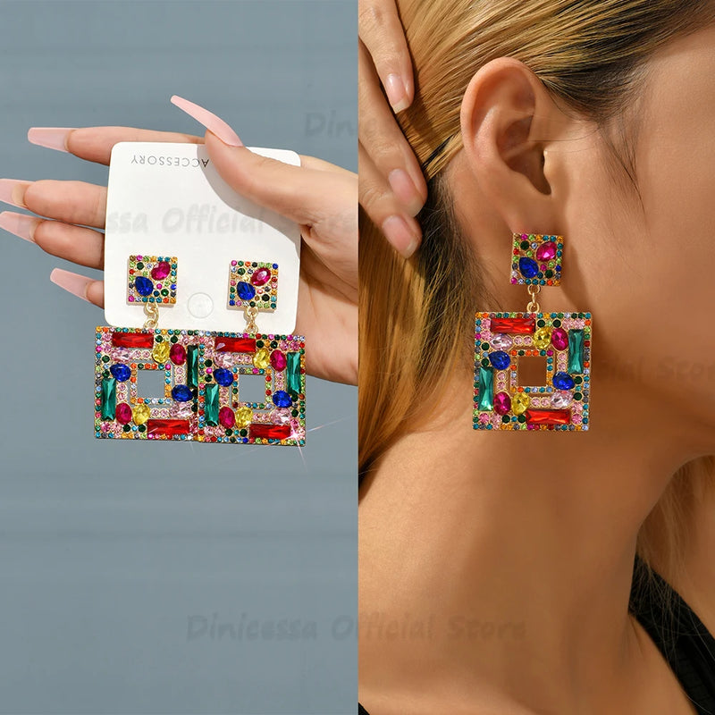 Crystal Geometric Dangle Earrings - Bohemian Beach Style