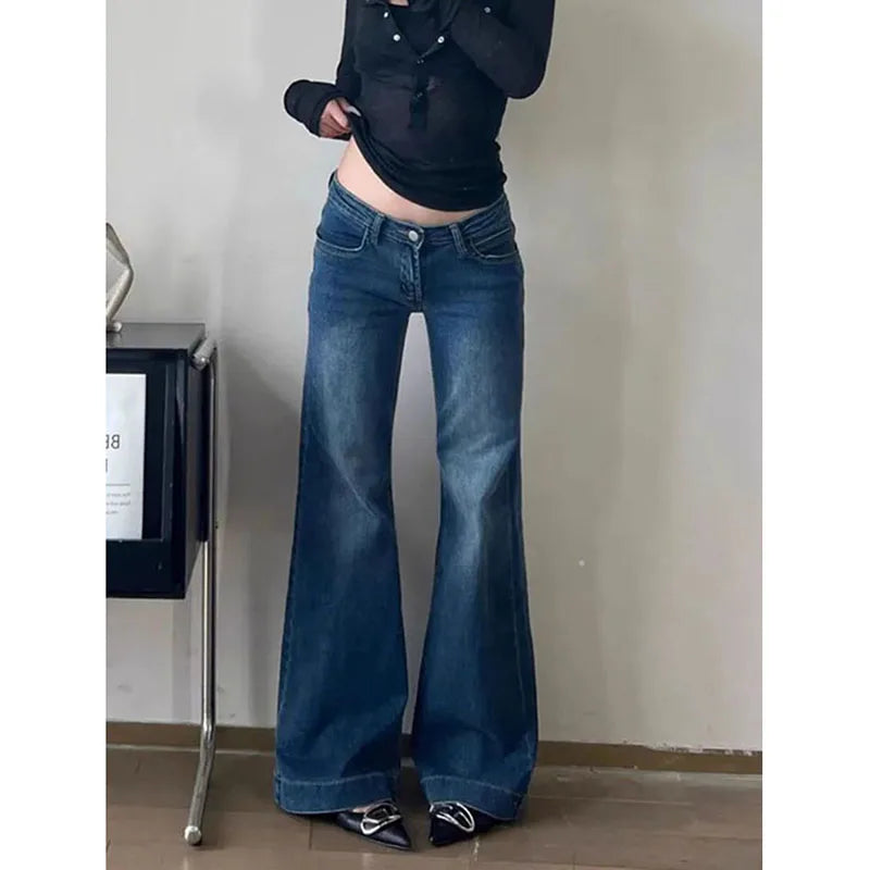 Women's Low-Waisted Flare Jeans - Y2K Streetwear Denim Pants