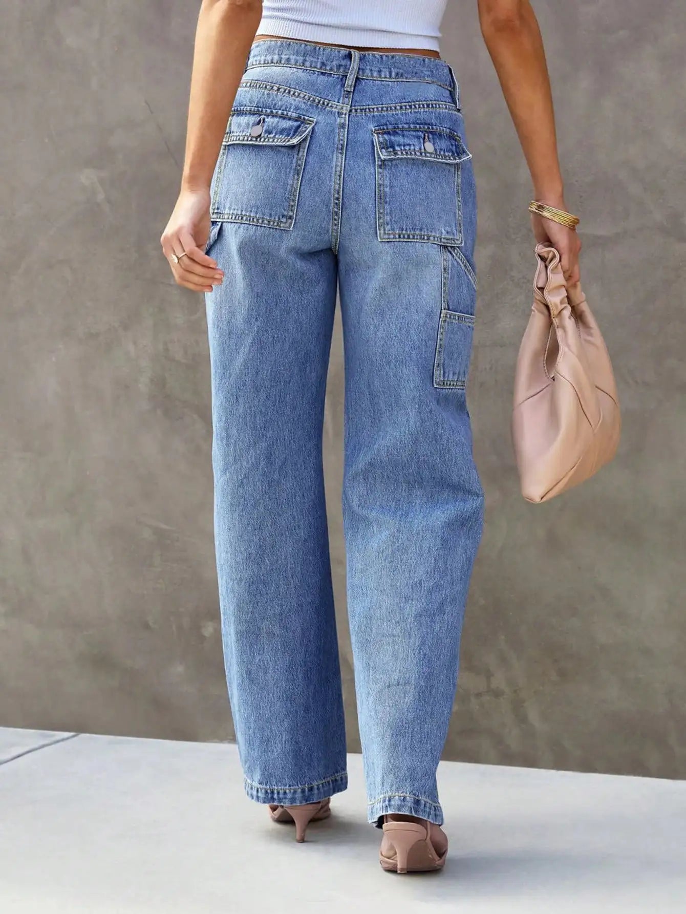 Women's Light Blue Wide Leg Straight Jeans