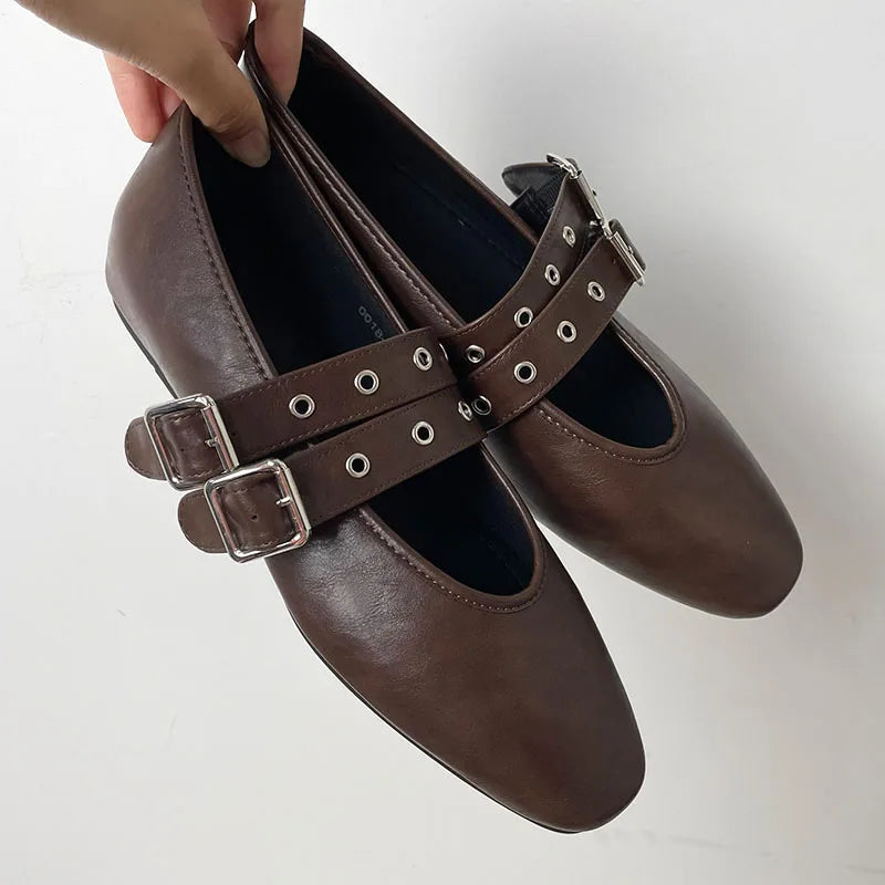 Women's Ballet Flats with Buckle Strap - Round Toe Casual Shoes