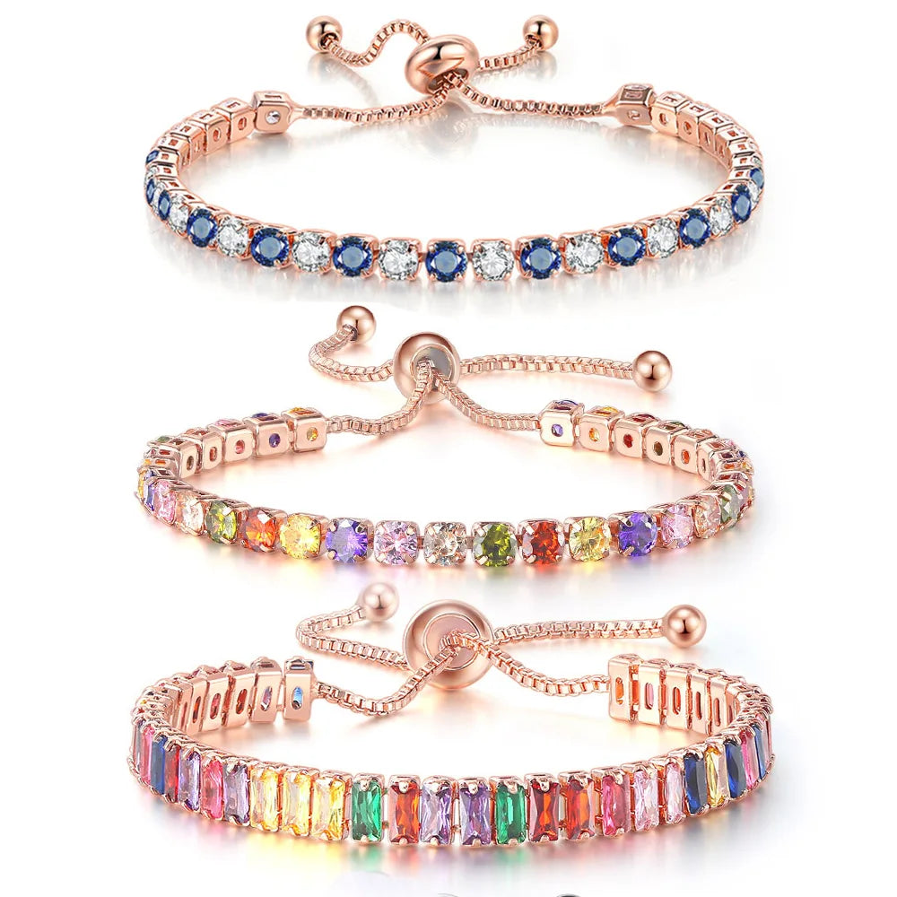 Rainbow Zircon Tennis Bracelet - Adjustable Women's Hand Chain