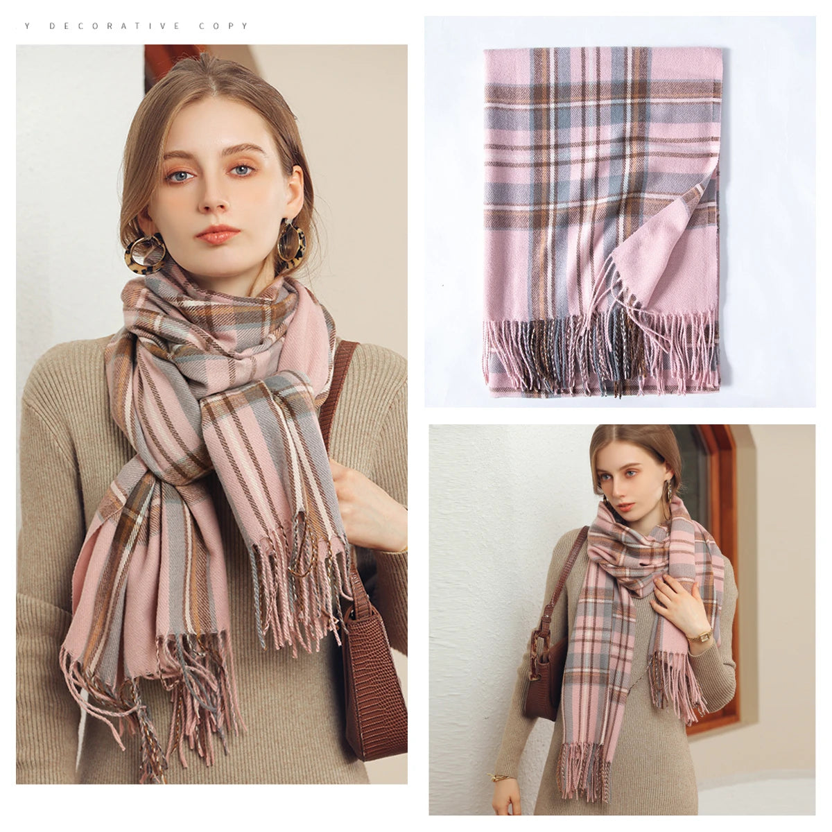 Women's Classic Plaid Cashmere-Feel Winter Scarf & Shawl