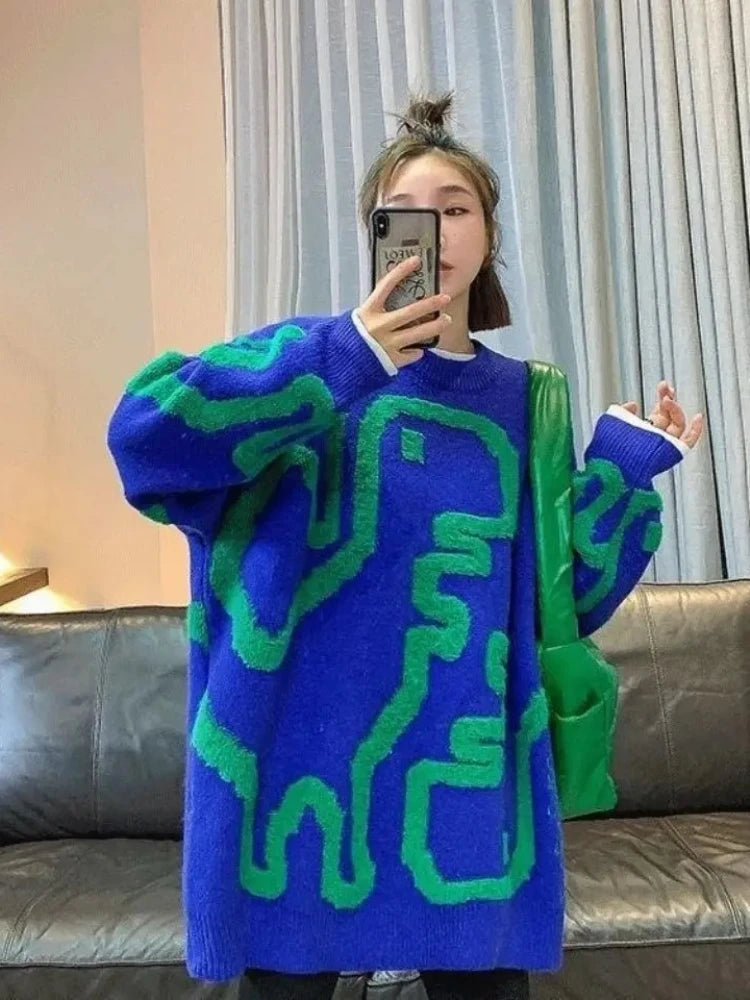 Japanese Vintage Embroidered Sweater - Elegant O-Neck Pullover