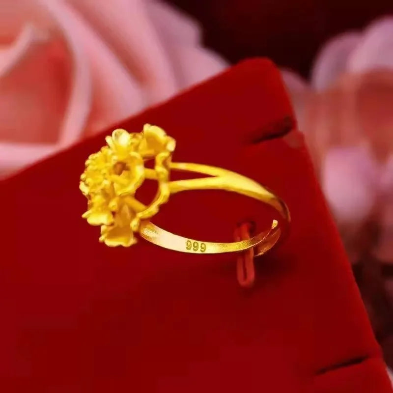 24K Gold Blooming Splendor Ring - AU999 Fine Gold Flower Design