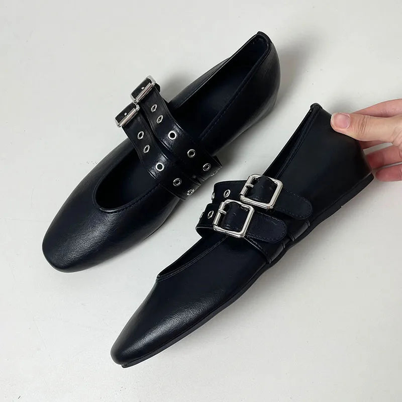 Women's Ballet Flats with Buckle Strap - Round Toe Casual Shoes