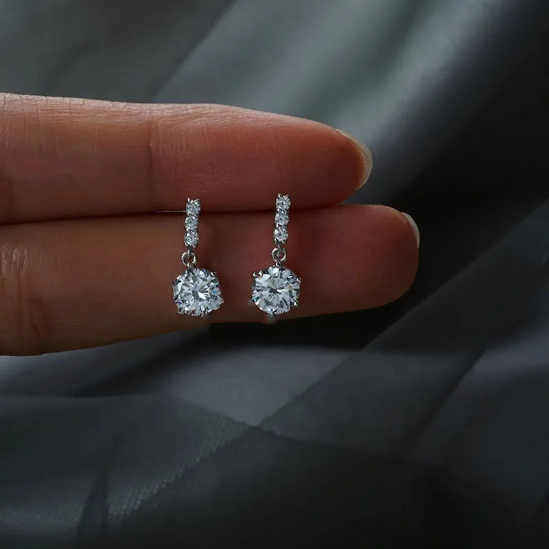 Sterling Silver Zircon Stud Earrings - Gold Plated Crystal Jewelry