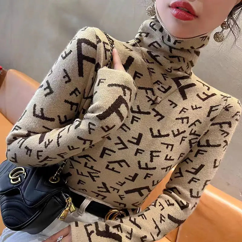 Elegant Letter Knit Pullover - Women's Fashion Sweater